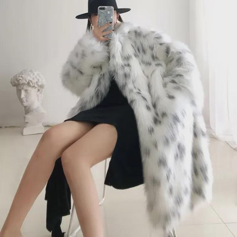 2024 Women's Plus Size Faux Leather Jacket with Fox Fur Trim and Long Sleeves