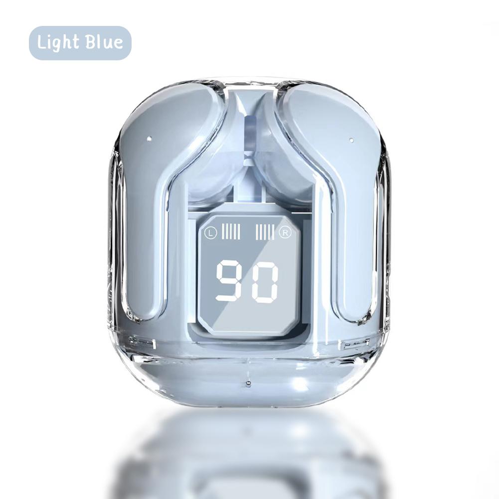 

Прозрачные беспроводные Bluetooth-наушники с шумоподавлением, стереонаушники с цифровым дисплеем, чехол для зарядки, водонепроницаемый игровой светло-синий