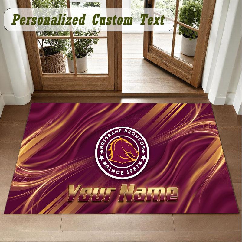 Crystal Velvet Square Rug Custom NameBrisbane Broncos Pattern Non Slip Home Floor Decor Rug