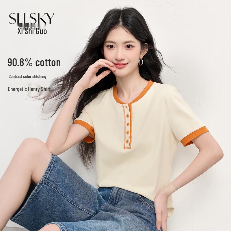 Women s Chic Color-Block Round Neck T-Shirt M