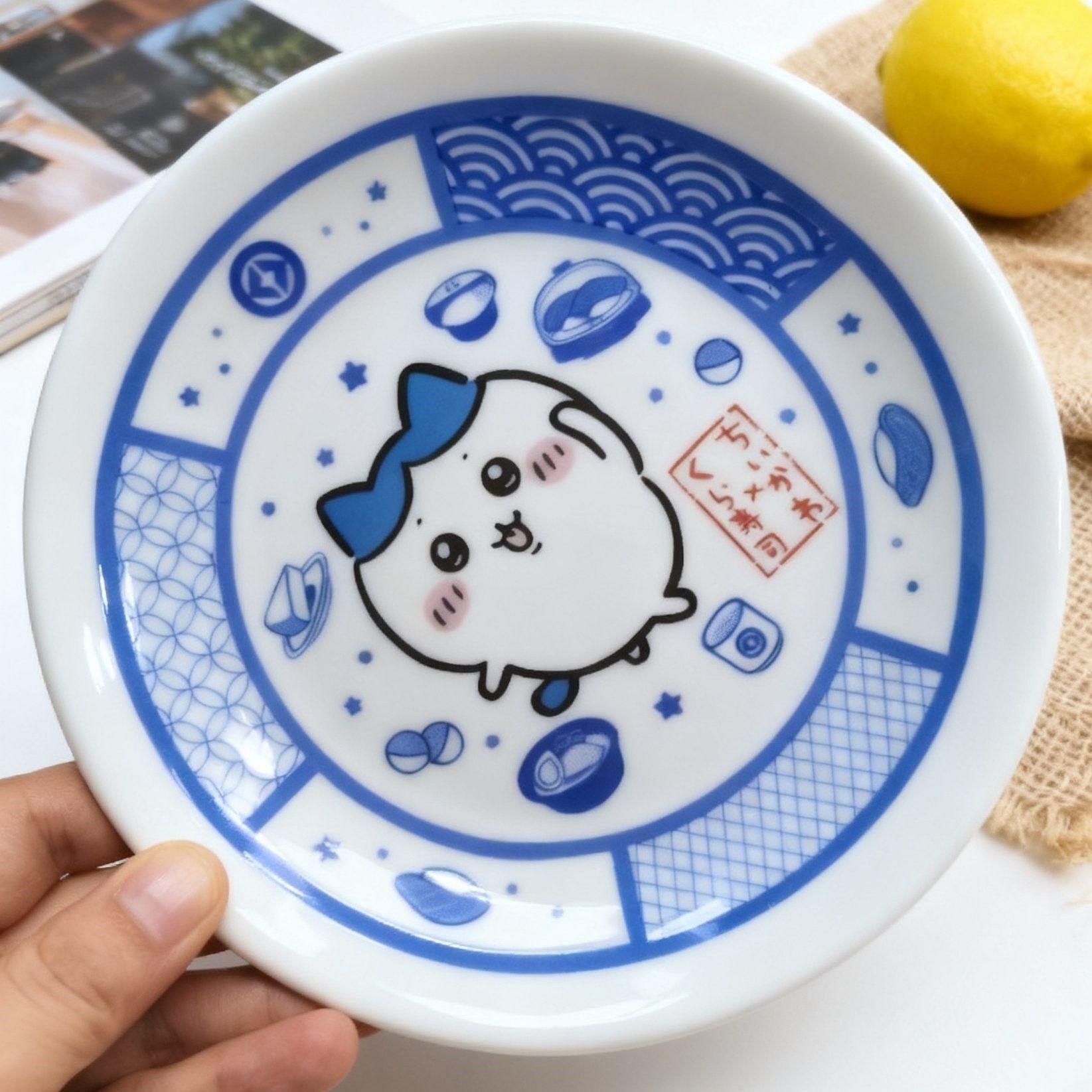 Kawaii Chiikawa Keramikteller Niedlicher Cartoon Hachiware Usagi Kleine Dessertschale Snackschale Haushaltsküche Geschirr Geschenk blue