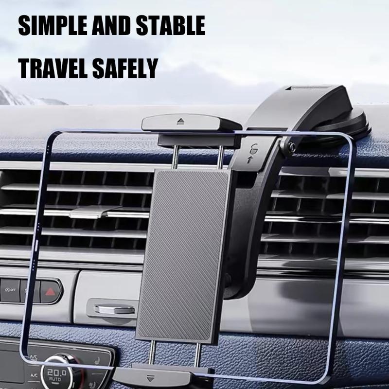Car Tablet Stand with Suction Cup Base, Viewing Arm and Clamp Frame for Daily Commute Navigation, Travel Viewing and Passenger Use