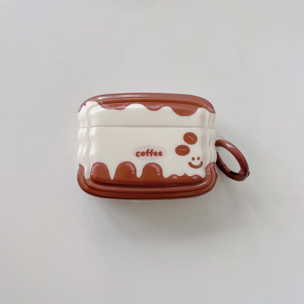 Custodia in Silicone Morbido Onde Caffè Carina per Auricolari Apple Airpods 1 2 Pro 2a 3 Cuffie Bluetooth Wireless Scatola di Ricarica Tappo Sorridente