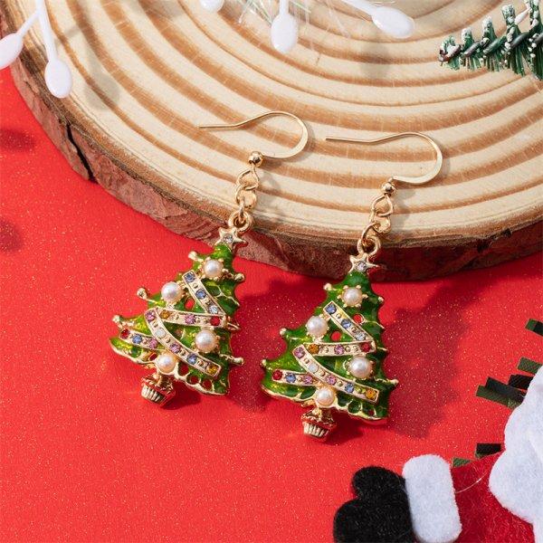 New Design Sweet Pink Christmas Tree Earrings for Women Light Luxury Sparkling Zircon Dangle Earring Xmas Holiday Party Jewelry