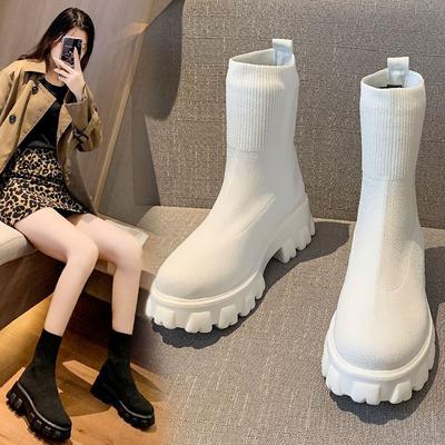 Tamanho 35-43, sapatos femininos de tamanho grande plataforma muffin botas estilo Martin femininas 41 botas de meia elástica estilo britânico finas curtas 42