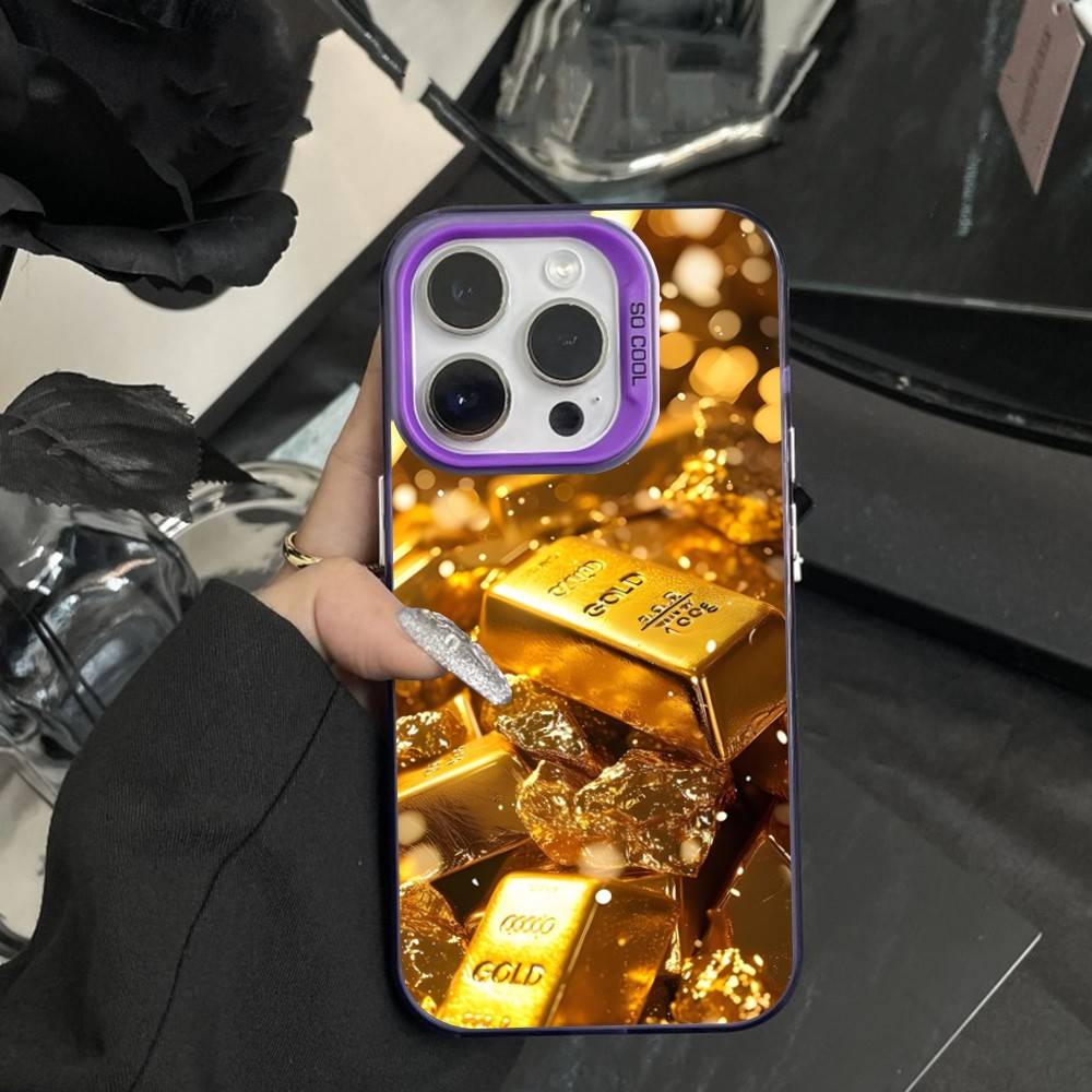 Cool Precious Gold Art Phone Case For iPhone 16,15,14,17,13,12,11,XS,Mini,Pro,SE,MAX Purple Matte Silicone Cover