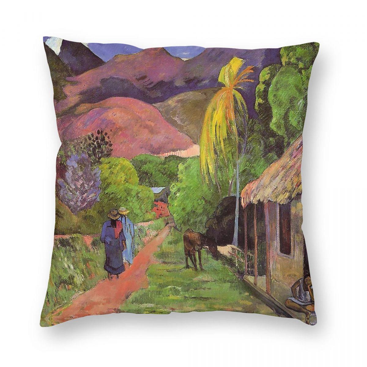 Paul Gauguin Street In Tahiti Pillowcase Polyester Linen Velvet Pattern Zip Decorative Throw Pillow Case Home Cushion Cover 30x30cm