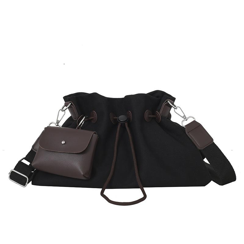 Retro drawstring shoulder bucket bag women's summer casual versatile large-capacity messenger bag tide