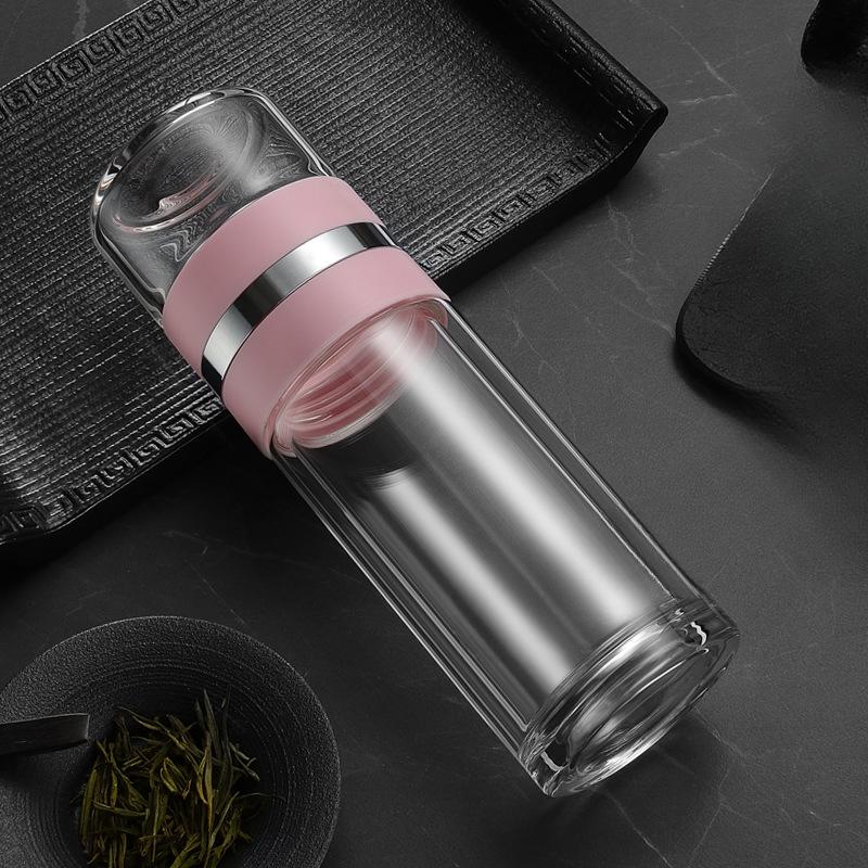 

Высококачественное двухслойное стекло для портативных прозрачных чашек для воды для мужчин и женщин. 280ml розовый