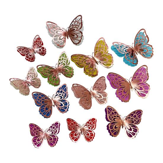 6 Pcs 3D Butterfly Wall Butterfly Wall Art Stickers Double-Layer Wing Glitter Sequined Removable Hollow Mural розового золота