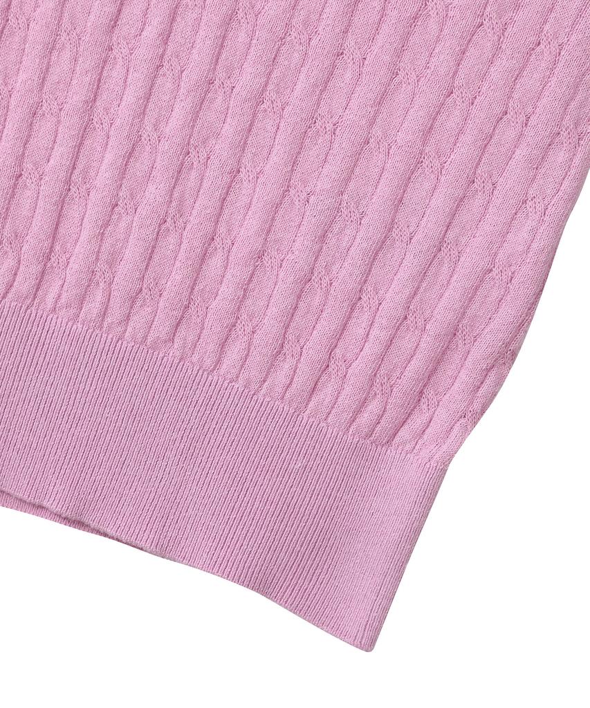 CGP (Women) Small Square Logo Cable Short Sleeve Knit - Pink