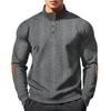 Jacquard Men's Button-Down Stand Collar Patchwork Henley Long-Sleeved Casual Sweatshirt