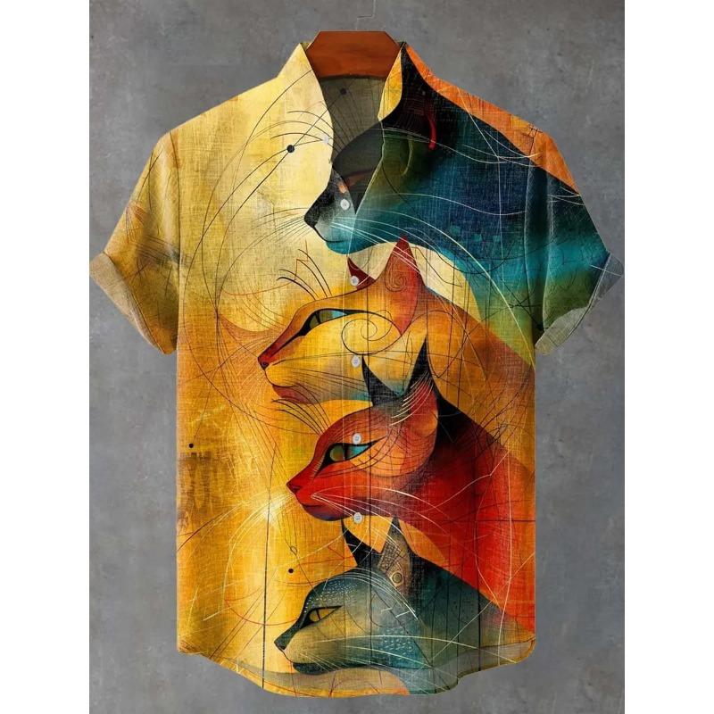 Party Short Sleeve Shirt Road Animal Pattern Printed Short Sleeve Button Shirt Summer Fashion Casual Style