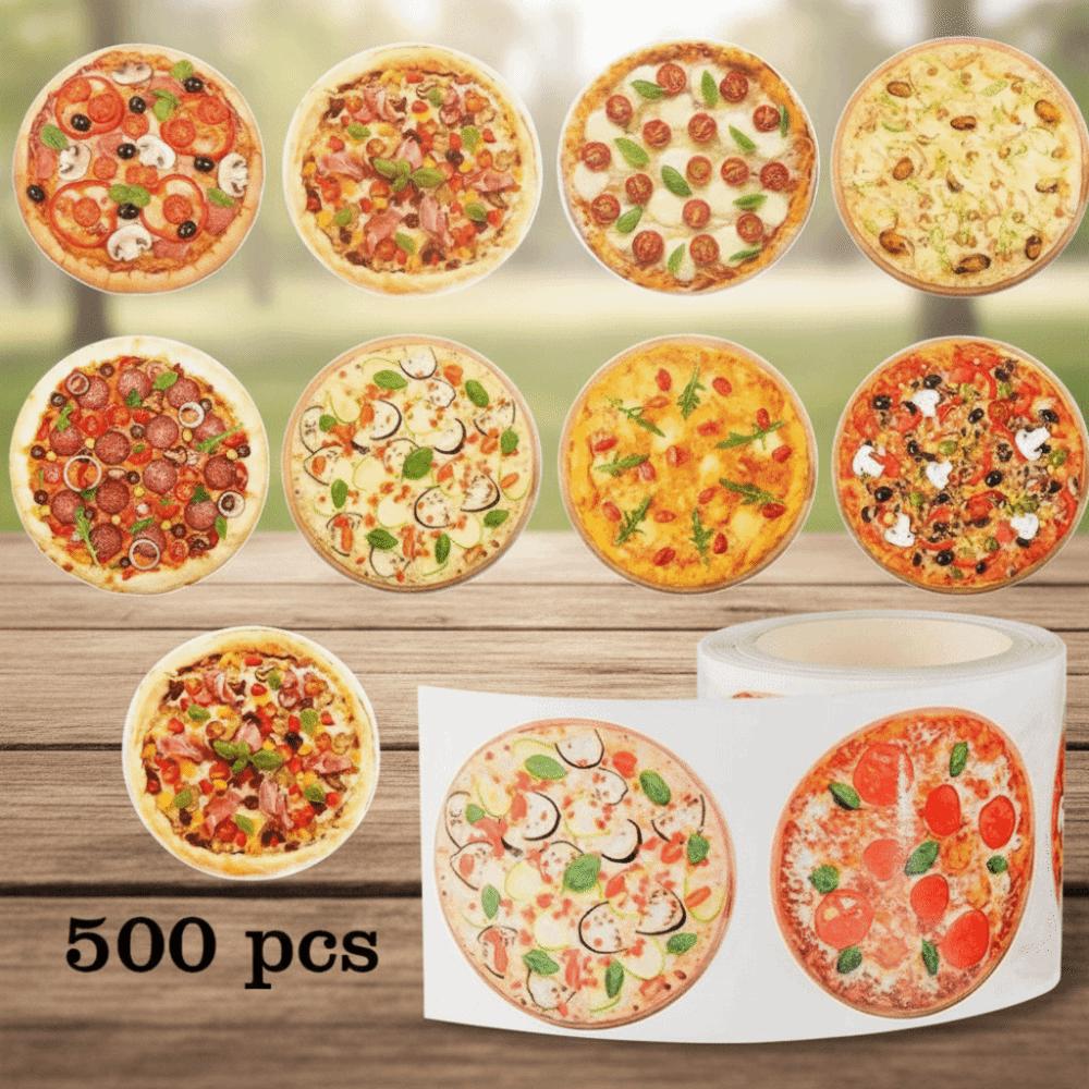 500PCS Round Pizza Stickers Paper Decorative Labels Cute Food Theme Stickers Scrapbook