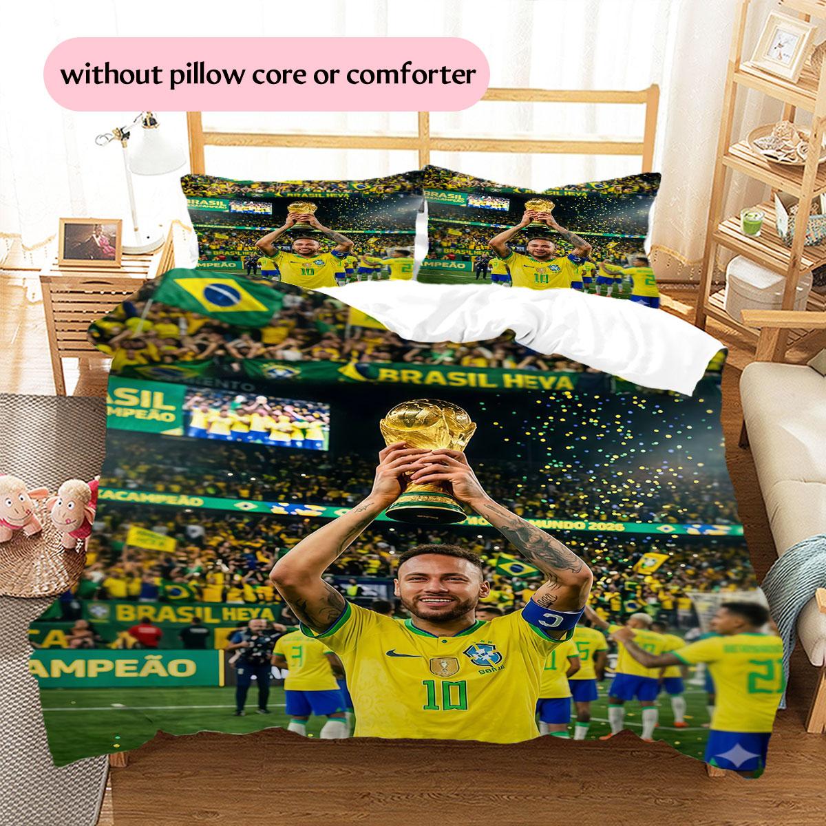 Neymar Pattern Bedding Home Decoration Birthday Gift (1 * duvet cover + 2 * pillowcase, without core),fan merchandise. 135x200cm