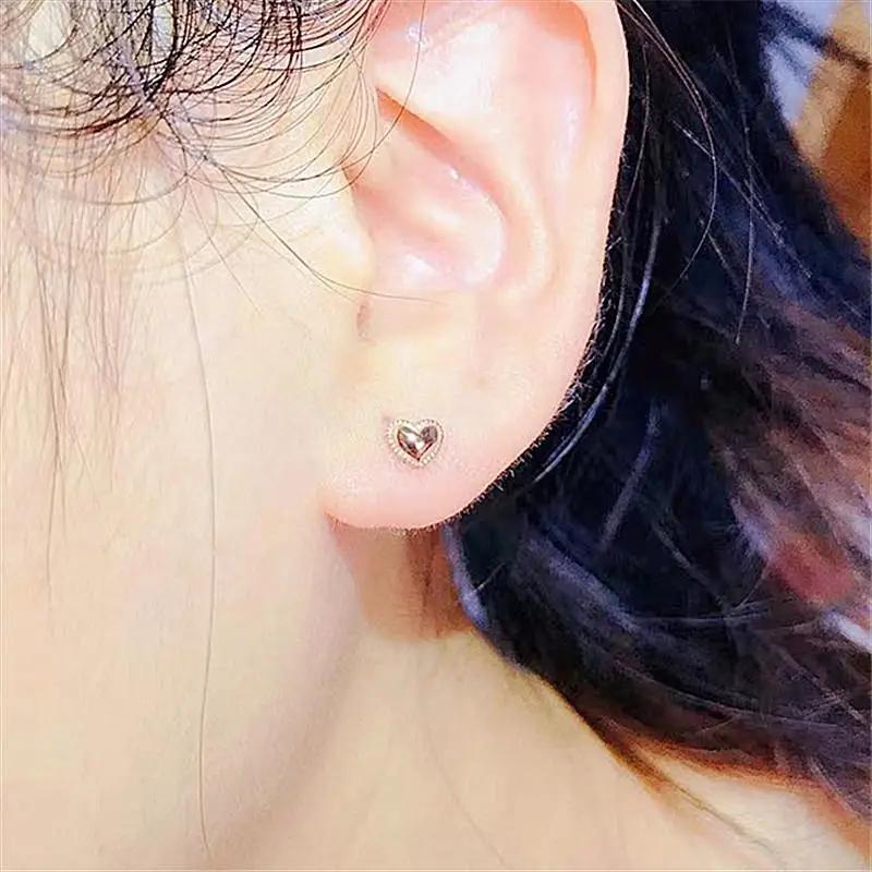 Simplicity Glossy Heart Earings Stud Original Exquisite Earrings for Women Light Luxury Copper Plated Rose Gold Sweet Zircon