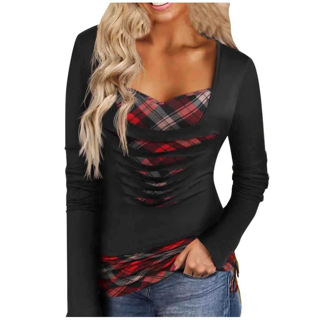 Fashion Women's Long Sleeve Printed Shirts V-Neck Tops Bottoming Shirts