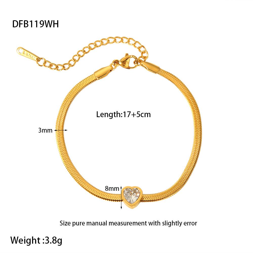 ins inlaid with colored love zircon flat snake chain bracelet plated with 18K gold stainless steel light luxury waterproof jewelry