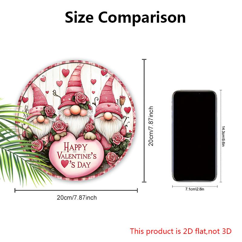 Pink Valentine's Day Wooden Sign with Adorable Gnomes Pattern - Romantic Round Sign for Front Door Wall Hanging Decor - Ideal Gift for Valentine