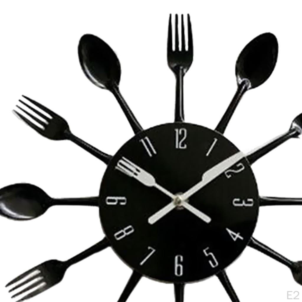 Kitchen Wall Clock 3D Creative Kitchen Spoon Fork Mirror Wall Sticker Decal