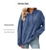 Women's Solid Color Ribbed Hooded Sweatshirt - Long Sleeve, Brushed, Autumn/Winter 2025 Collection