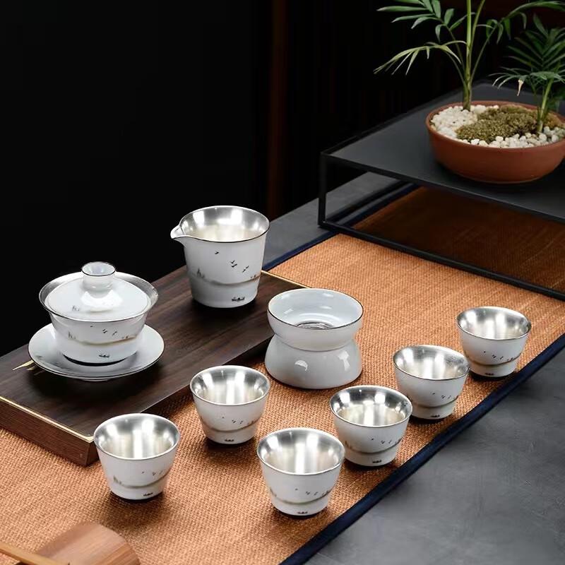 Chaxun Silver Kung Fu Tea Set with Lotus Design