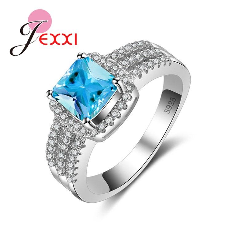 

Tree Lines Cubic Zirconia Rings For Women Wedding Engagement Jewelry Square Crystal 925 Sterling Silver Ring For Brides 9