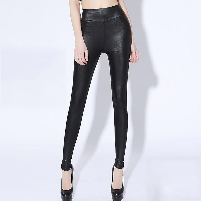 Hohe Taille Kunstleder Fett MM Stretch Große Größe Füße Hosen Frühling Neun Punkte Leggings Tragen Plus Größe