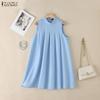 ZANZEA Women Casual Stand Collar Summer Off Shoulder Sleeveless Dress