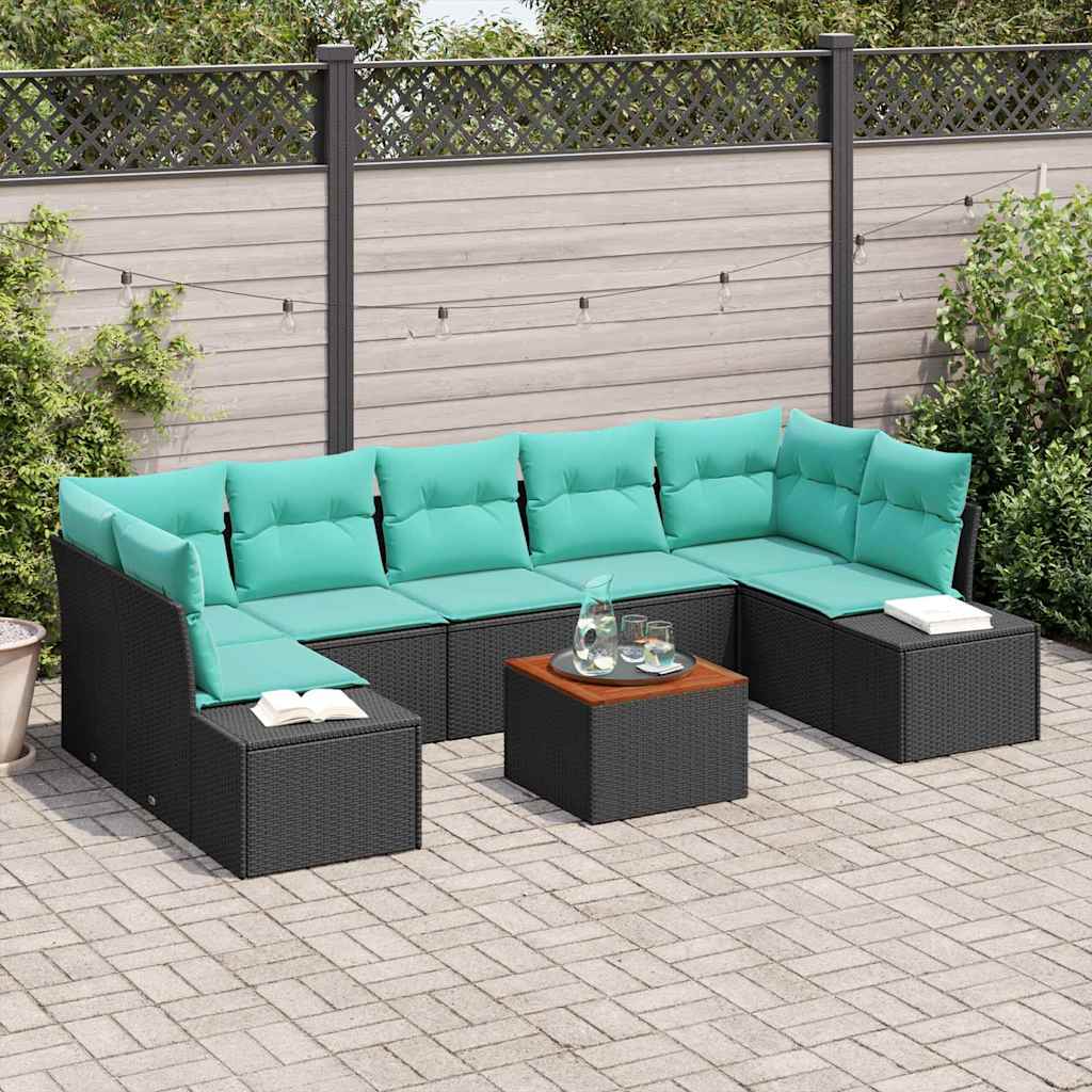 Garden Sofa Set 8 Pieces Black and Turquoise Poly Rattan