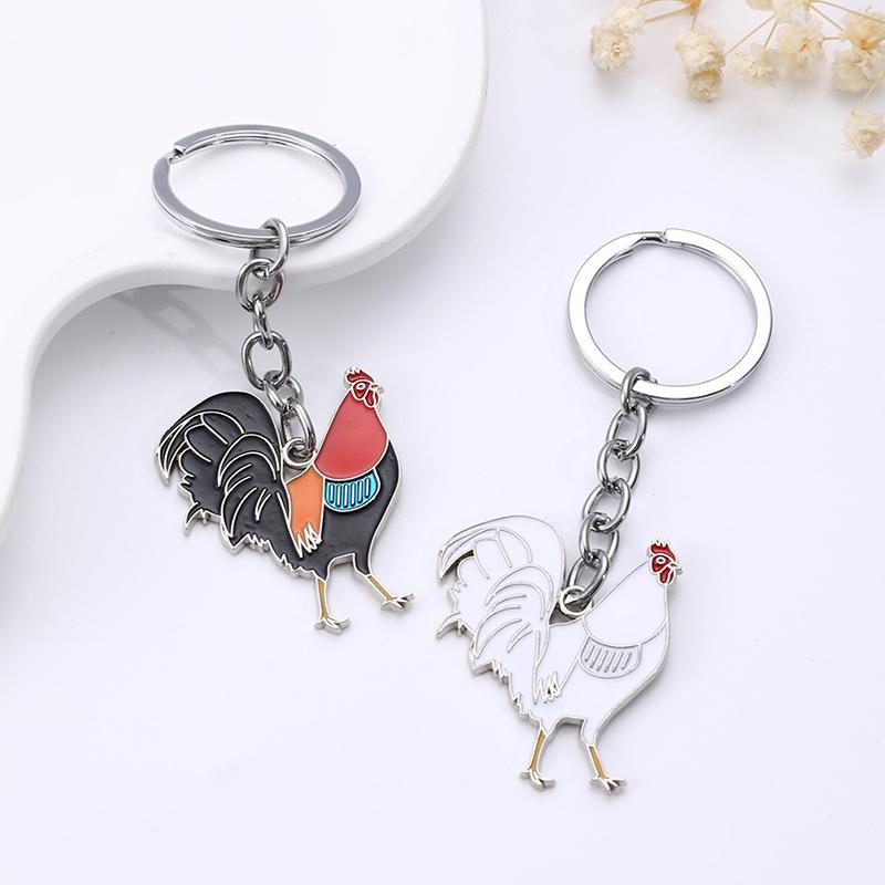 1Pc Metal Creative Oil Painting Chicken Rooster Keychain Bag Pendant For Decoration Car Key Ring Cock Key Holder