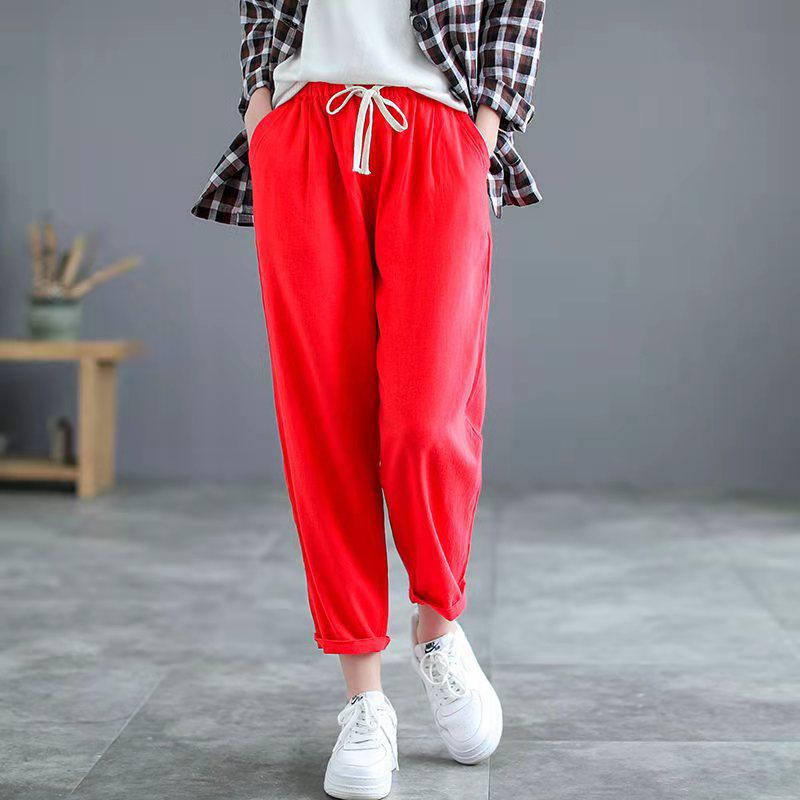 Damen Baumwollleinen Haremshose - Frühling/Herbst, Casual, Leicht, Petite, Gekürzt, Sieben/Achtel-Länge.