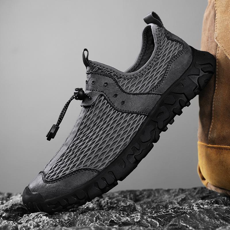 Summer New Men's Fashion All-Matching Fashion Shoes Lightweight Non-Slip Flat Heel Breathable Closed Toe Outdoor Mesh Shoes