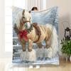 Weihnachts-Pferde-Kuscheldecke - Zeitgenössischer Stil, Weiches Plüsch-Polyester-Strickgewebe, Ganzjahres-Leichtgewicht-Kuscheldecke für So