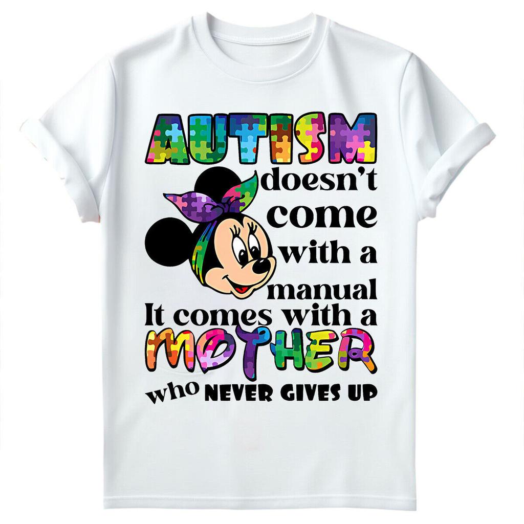 Autism Doesn't Come Mouse 100% Cotton T-shirt Mens Tees Top Mother's Day Autism Awareness Tee 100% Cotton T-shirt Mens Tees Top #AD
