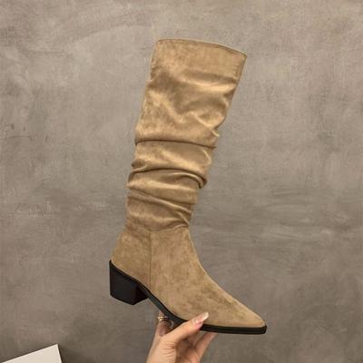 Pointed High-heeled Khaki Stacking Boots Women's Shoes 2025 New Spring and Autumn Winter Thin Long Knight Boots