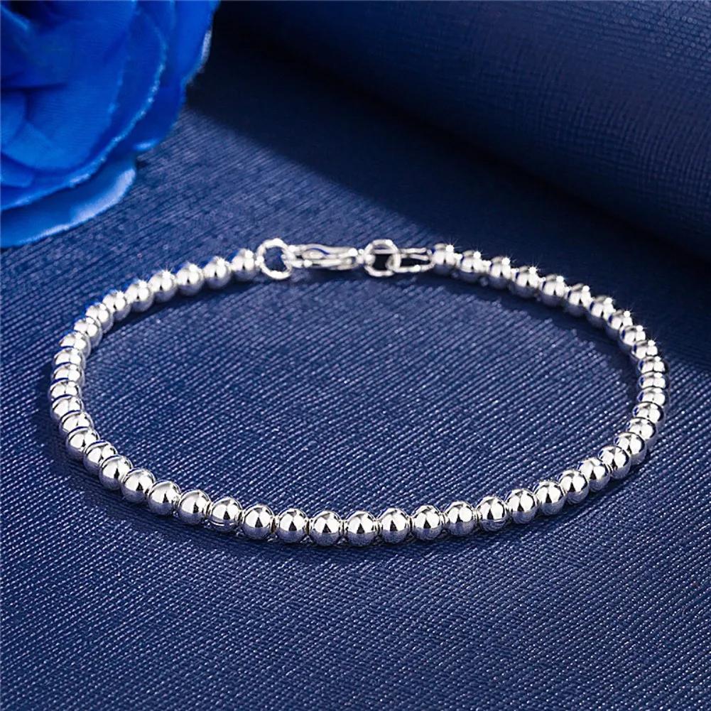 Christmas gifts charm 925 Silver Bracelet 4MM beads chain for woman Popular brands jewelry fashion Wedding party