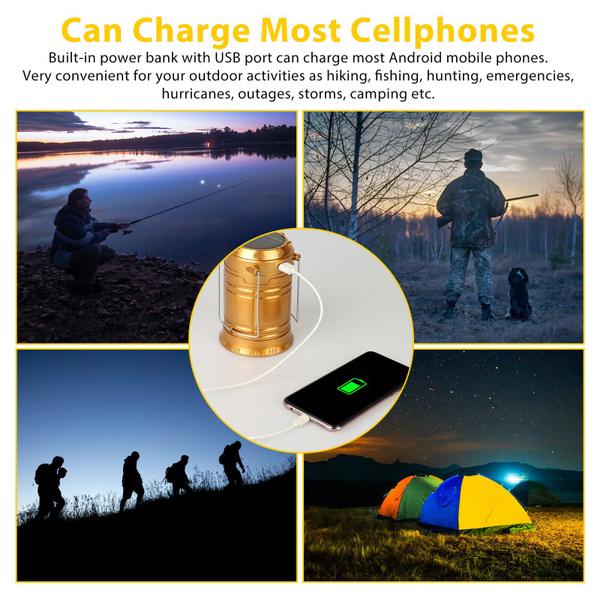 Collapsible Portable LED Camping Lantern Waterproof Solar USB Rechargeable LED Flashlight Survival Kits for Indoor Outdoor Home Emergency Light
