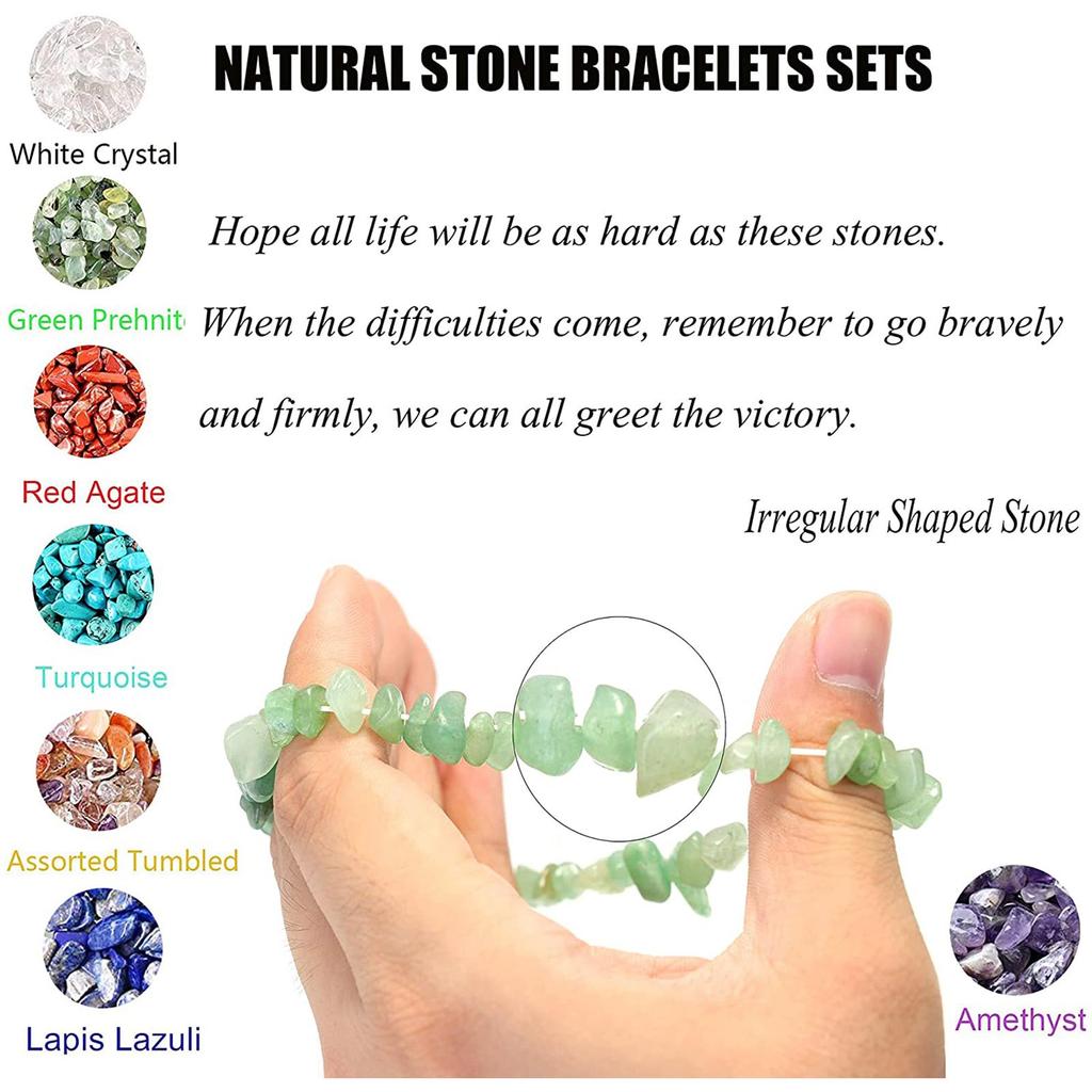 12 Pcs Natural Gemstone Chakra Bracelets For Women Crystal Chip Gemstone Stretch Bracelets Tumble Polished