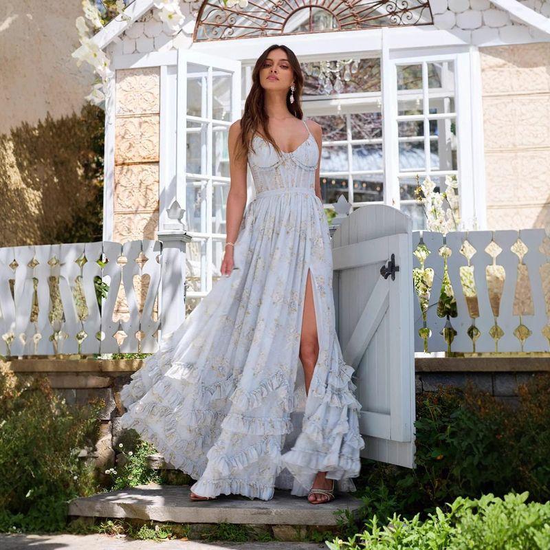 

Красивое и Уникальное Платье на Бретельках для Отпуска на Море, Супер Стильное и Элегантное, Длинное Платье с Акцентом на Талии для Женщин, Новый Летний Стиль Blue XS