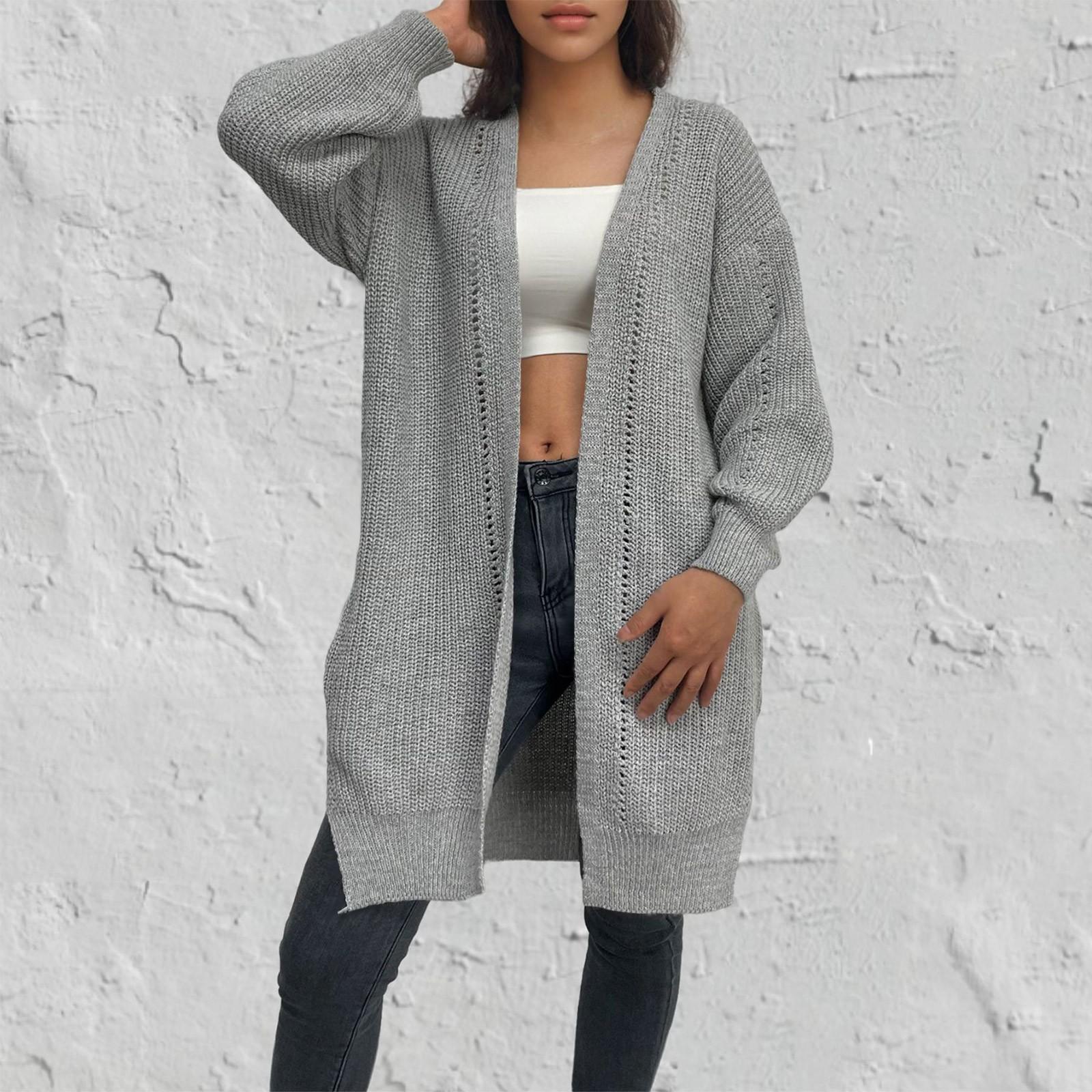 

20/5000 Женский однотонный свободный трикотажный кардиган средней длины с длинным рукавом для женщин M