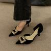 Fashion Comemore Black Rhinestone High Heels Spring Autumn New Women's Shoes Temperament Pumps Square Buckle 8cm Stiletto Heels Women