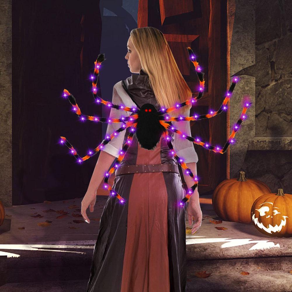 Scary Halloween Spider 2 In 1 LED Halloween Spider Costume for Cosplay, Plush Spider Backpack Costume With Purple Light