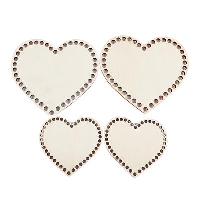 2Pcs Natural Wooden Basket Bottom Heart Shape Crochet Basket Wood Base