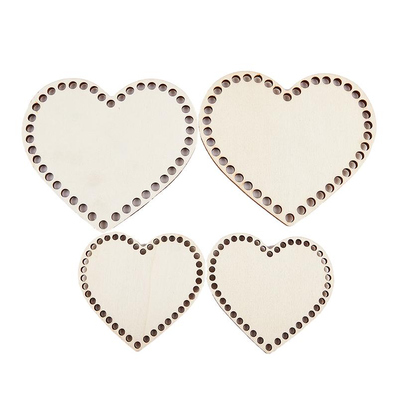 Base in legno per cestino all'uncinetto a forma di cuore con fondo in legno naturale da 2 pezzi