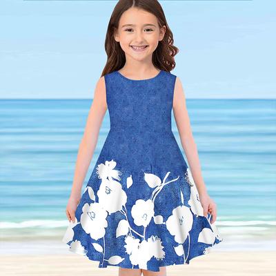 Summer Sleeveless Round-neck Vest Dresses Light Elegance Princess Dresses Cute 3D Printing Flower Pattern Girls' Dresses