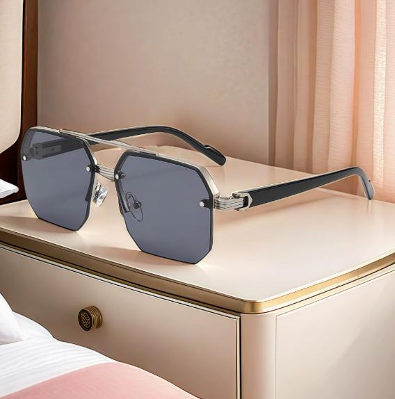 Men's Retro Half-Rim Square Sunglasses, Metal Frame Gradient Lens UV Protection Fashion Casual Outdoor Driving Eyewear
