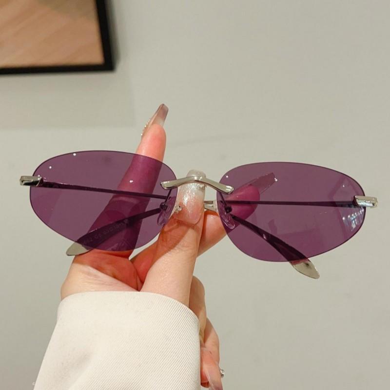 Y2k Rimless Sunglasses Women  New Fashion Cat Eye Casual Decor Shades Trendy Stylish Vintage Brand Design Sun Glasses