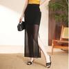 Women's High Waist Straight Leg Maxi Skirt Bodycon Long Skirt With Mesh Splicing Side Split For Summer