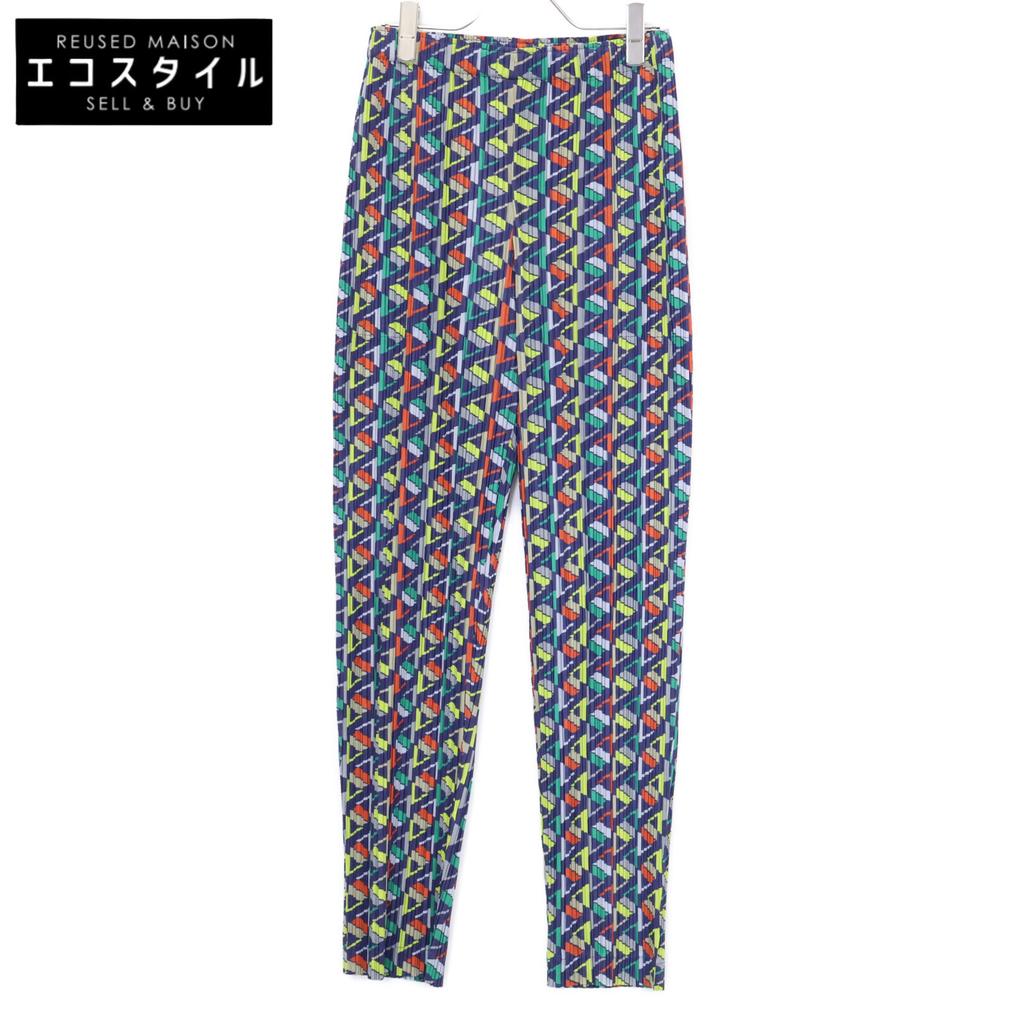 PLEATS PLEASE PP78-JF724 Multicolor Geometric Print Pleated Pants Bottoms 4 multicolorUsed